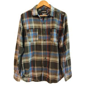 Rude Mens Medium Plaid Soft Flannel Shirt Blue Gray Shirt